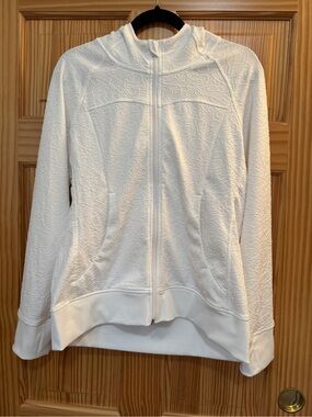 Zyia White Textured Full-Zip Hoodie